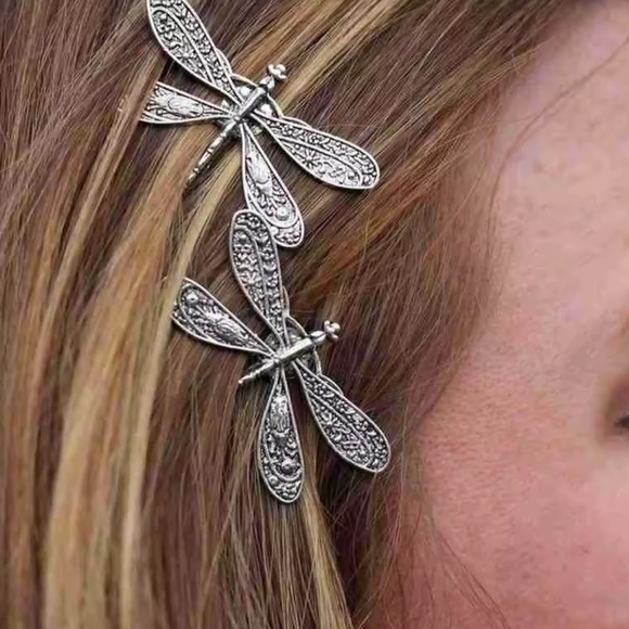 Anthropologie Accessories - Silver Dragonfly Hair Clips 2 Set